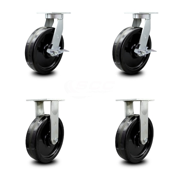 10 Inch Extra Heavy Duty Phenolic Wheel Swivel Caster Brakes 2 Rigid SCC, 2PK